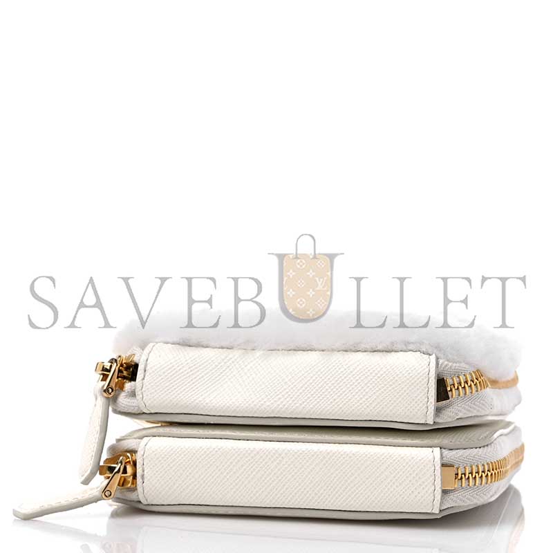 Pra*a saffiano shearling triangle mini pouch white 1nr015 (15*10cm)